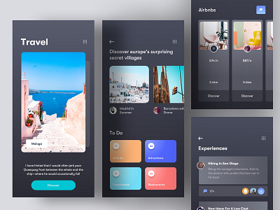 Travel App 🏖 Dark airbnb app card color dark lonely planet pastel travel travel app travel blog ui ux