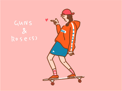 guns & rose（s） illustration line sk8 skategirl