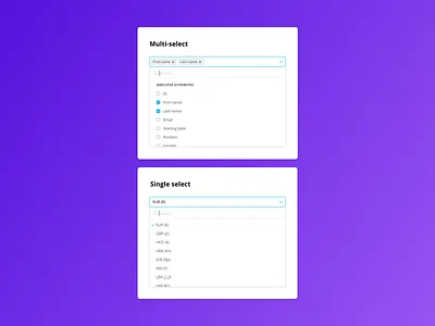 Design System: Multi and single select checkbox checkmark component library components design design system design team form forms library minimal multi select personio redesign search single select tags ui ui library web