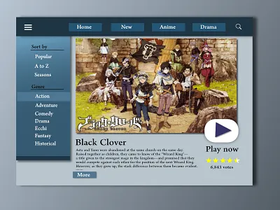 Daily UI #025 TV App affinity designer anime app black clover blue daily 100 challenge daily ui daily ui 25 tv tv app
