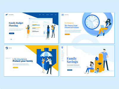 Set of Business Web Page Design Templates abstract app banking business family flat icon illustration insurance logo management page people protection savings technology template vector web website