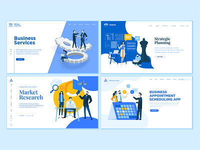 Set of Business Web Page Design Templates abstract app business calendar flat icon illustration logo page people planning research service strategy team technology template vector web website