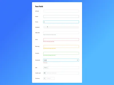 Design System: Text Field component library components credit card design system disabled error focus form help hover input message password personio success text field ui ui library url warning