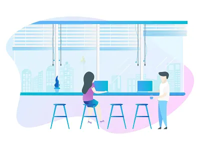 StartUp Co Working Space city scape design flat design illustration jakarta office open space startup team
