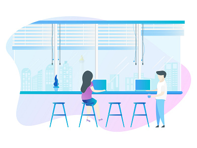 StartUp Co Working Space city scape design flat design illustration jakarta office open space startup team