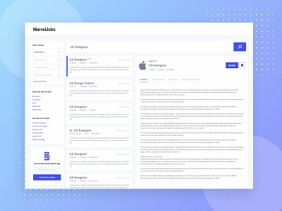 Marvel Jobs - Job Board 3 coloumn layout apply jobs details job page intentful search job board jobs marvel search jobs uid uxd
