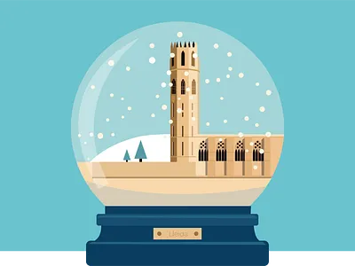 Merry Christmas! - Seu Vella, Lleida, Spain catalonia chatedral christmas christmas ball christmas card church design flat illustration lleida old chatedral old town seu vella snow snowglobe spain vector xmas