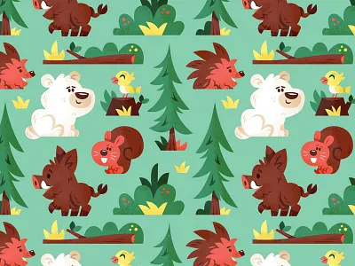 forrest animals pattern animals eva galesloot forrest kids art pattern skwirrol spoonflower vector