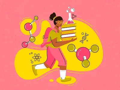 future scientist books chemical chemistry dna girl illustration kid school science scientist shoe ui vector