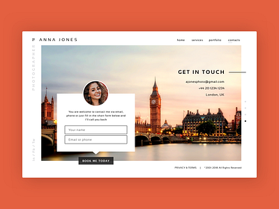 Photographer Contacts desiginspiration design landing landing page concept layout layoutdesign ui ui design ui designer uidesign uidesigner web web design webdeisgn webdesigner