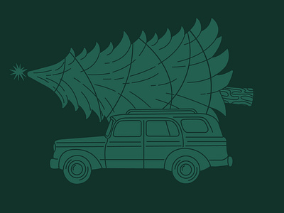 Christmas Caravan // Green christmas christmas card green illustration station wagon tree vintage