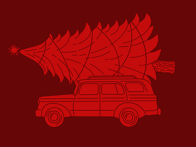 Christmas Caravan // Red car christmas christmas tree holiday holiday design illustration station wagon tree