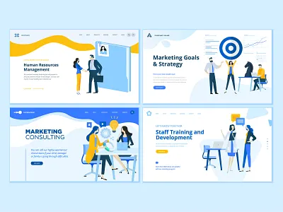 Set of Business Web Page Design Templates app business career consulting employment human resource icon illustration management page people skill strategy team technology template training vector web website