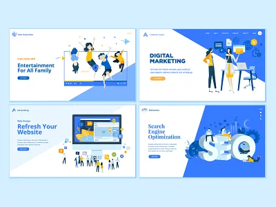 Set of Business Web Page Design Templates app business coding communication development entertainment icon illustration internet marketing online page people programming seo technology template vector web website