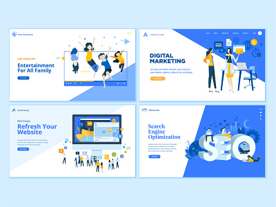 Set of Business Web Page Design Templates app business coding communication development entertainment icon illustration internet marketing online page people programming seo technology template vector web website