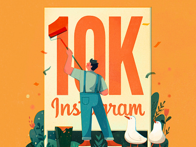 Instagram 10K followers 10k animal character duck followers illustration man media orange people social thank you thanks