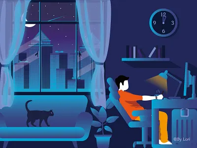 Contemplate at night illistration