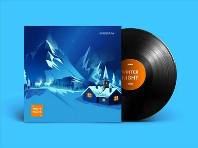 Winter night Village design mountain night rural ui winter