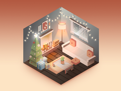 Happy Isometric Christmas 3d christmas christmas tree flat design gifts holiday isometric isometric design isometric illustration living room vector art xmas