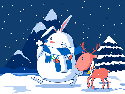 Christmas Eve carrots christmas tree drawing illustration illustrations painting rabbit reindeer snow snow day