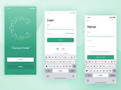 Login & Signup - ContactCode app ui app design ios login mobile onboarding register signup social ui ux