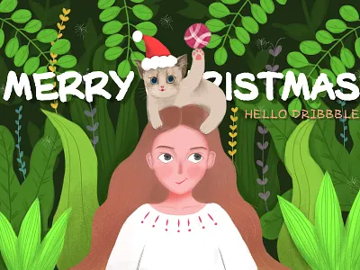 Merry Christmas~ cat drawing girl hello dribbble hello dribble photoshop planting