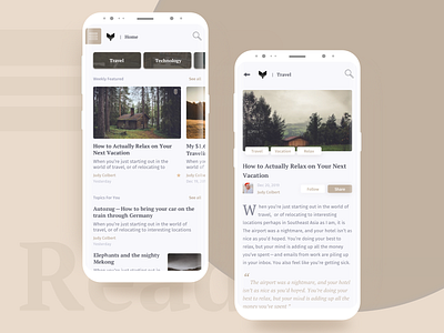 Readr. - Simple Blog App app blog details follow gallery list mobile news profile social tag travel