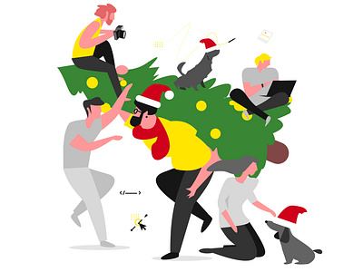 Happy holidays to everyone! christmas crew dog dribbbble drink flat friends happy holidays illustration merrychristmas minimal praedikat tree vector xmas xmas card xmas flyer