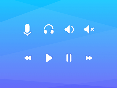Sound control icon set back button flat forward button gradient headphones iconset microphone mute pause play icon unmute