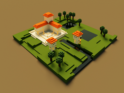 Guards by Barracks, Voxel Art 3d design voxel art