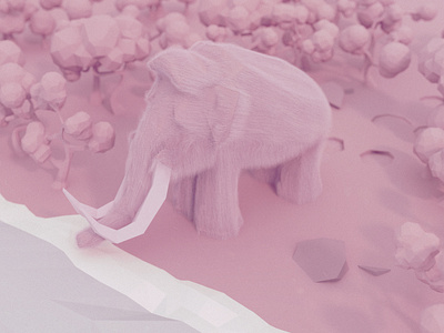 Watering place animals blender cartoon enviroment forest illustration low poly mammoth minimalism tree water