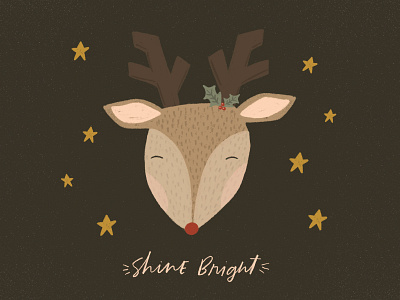 Shine Bright christmas christmas card christmas cards deer drawing greeting card hand drawn handlettering handwriting holiday illustration illustration challenge illustration design reindeer rudolph