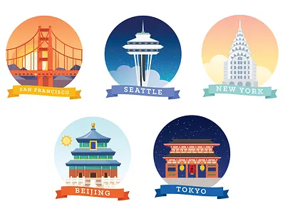 City icons beijing cities icon iconography illustrator new york san francisco seattle tokyo