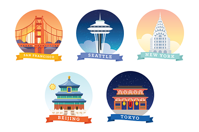 City icons beijing cities icon iconography illustrator new york san francisco seattle tokyo