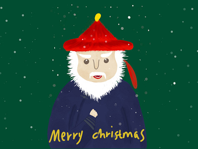 the grandpa with red hat and a long white beard. color comedy cute fantasy funny illustration merrychristmas