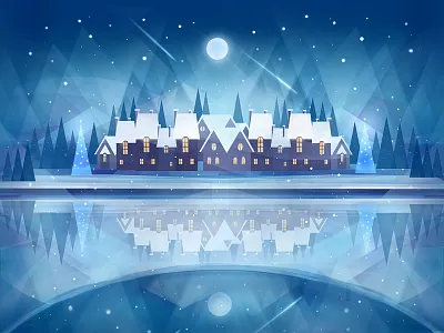 New Year Night art blue christmas digital painting flat hand drawn illustration new year painting photoshop winter