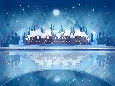 New Year Night art blue christmas digital painting flat hand drawn illustration new year painting photoshop winter