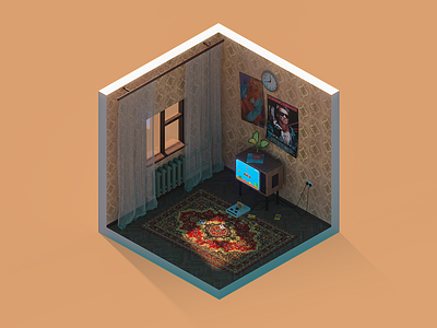 Retro room. USSR 90's 3d 90s dandy design illustration isometric mario render retro