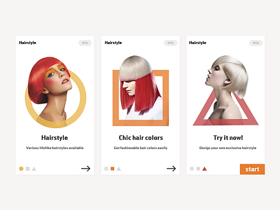 发型试戴屋的引导页 ui 应用 设计