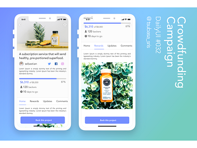 DailyUI#032 "Crowdfunding Campaign" app campaign crowd funding crowdfunding dailyui dailyui 032 dailyui challenge dailyuichallenge floating button money product raising sketch ui ux