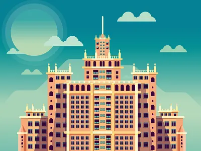 Old Building architecture art building flat illustration old russia scene seven sister skyscraper vector