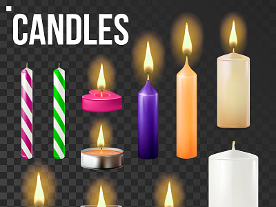 Candles Set Vector burn candle ceremony church clean cylinder festive flamboyant flammable flash glaring ignite ignition meditation religion set symbol transparent wax white