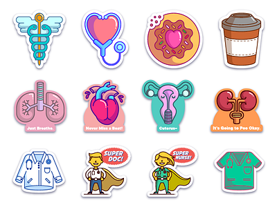 Medical Stickers branding coffee design doctor doctors flat icon icons illustration medical nurse nurses ui ux vector