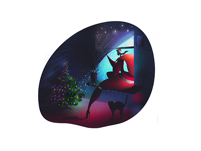 Xo Xo Xo cat charachter christmas christmas tree eve new year santa window woman