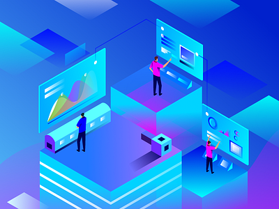 Work Together Illustration analyse analytic box gradient gradients illustration ilustration isometric landing page ui vector web design