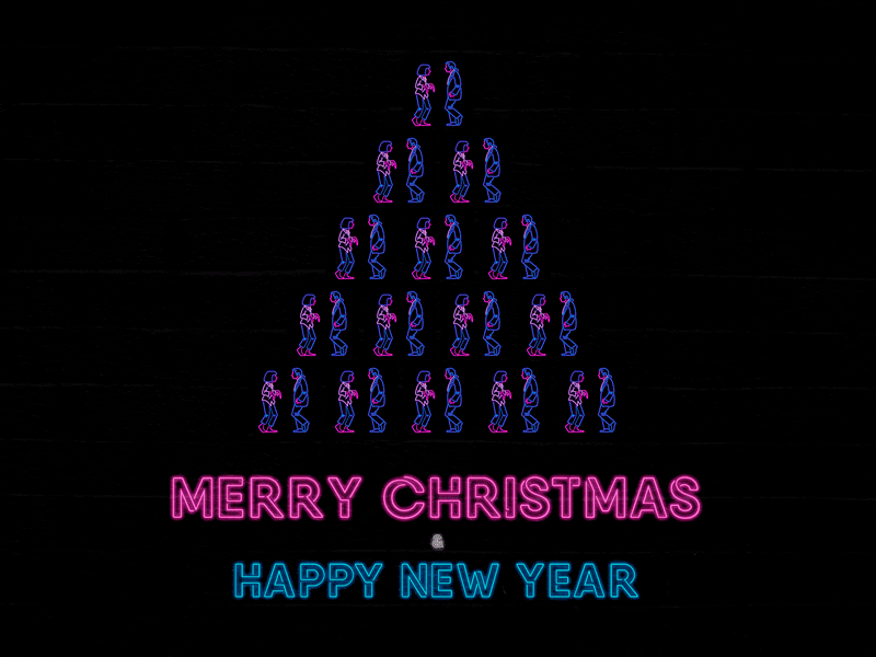 Merry Christmas & Happy New Year 8bit art 8bitart christmas dancing design holiday holiday cards holiday design illustration opengeekslab pulp fiction xmas xmas card
