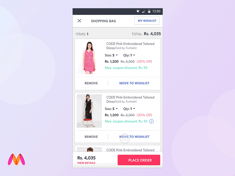 Shopping Cart Recommendations app ecommerce fashion myntra ux