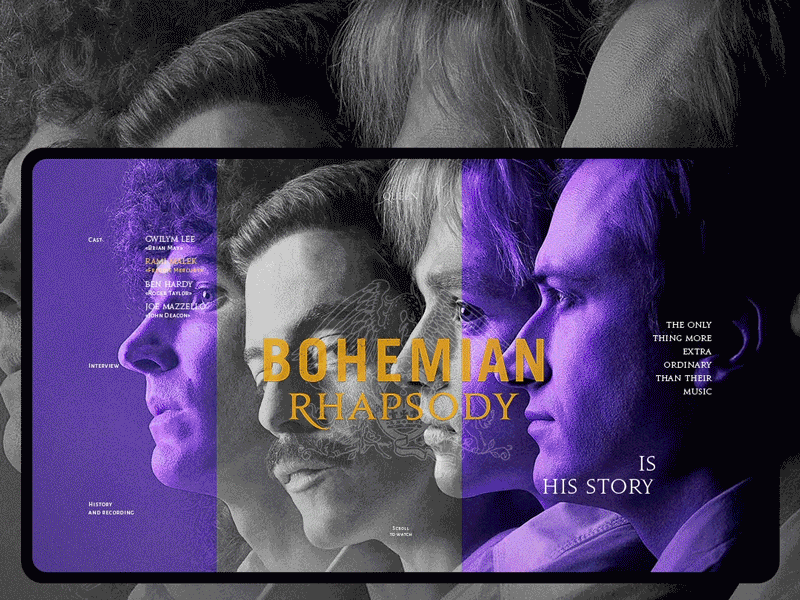 Hi :) QUEEN. Bohemian Rhapsody (film). Longread animation bohemian cast dmitriynaumov dmitriynaumoval film grid grid design grid layout group queen longread music queen rhapsody transition transitions ui ui animation web animation