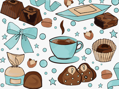 Sweet chocolate background chocolate coffee handdrawn holiday illustration sweet vector