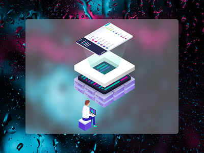 API Illustration for a GraphCMS landing page affinity designer api backend as a service graphcms graphql graphql cms isometric isometric illustration procreate web app